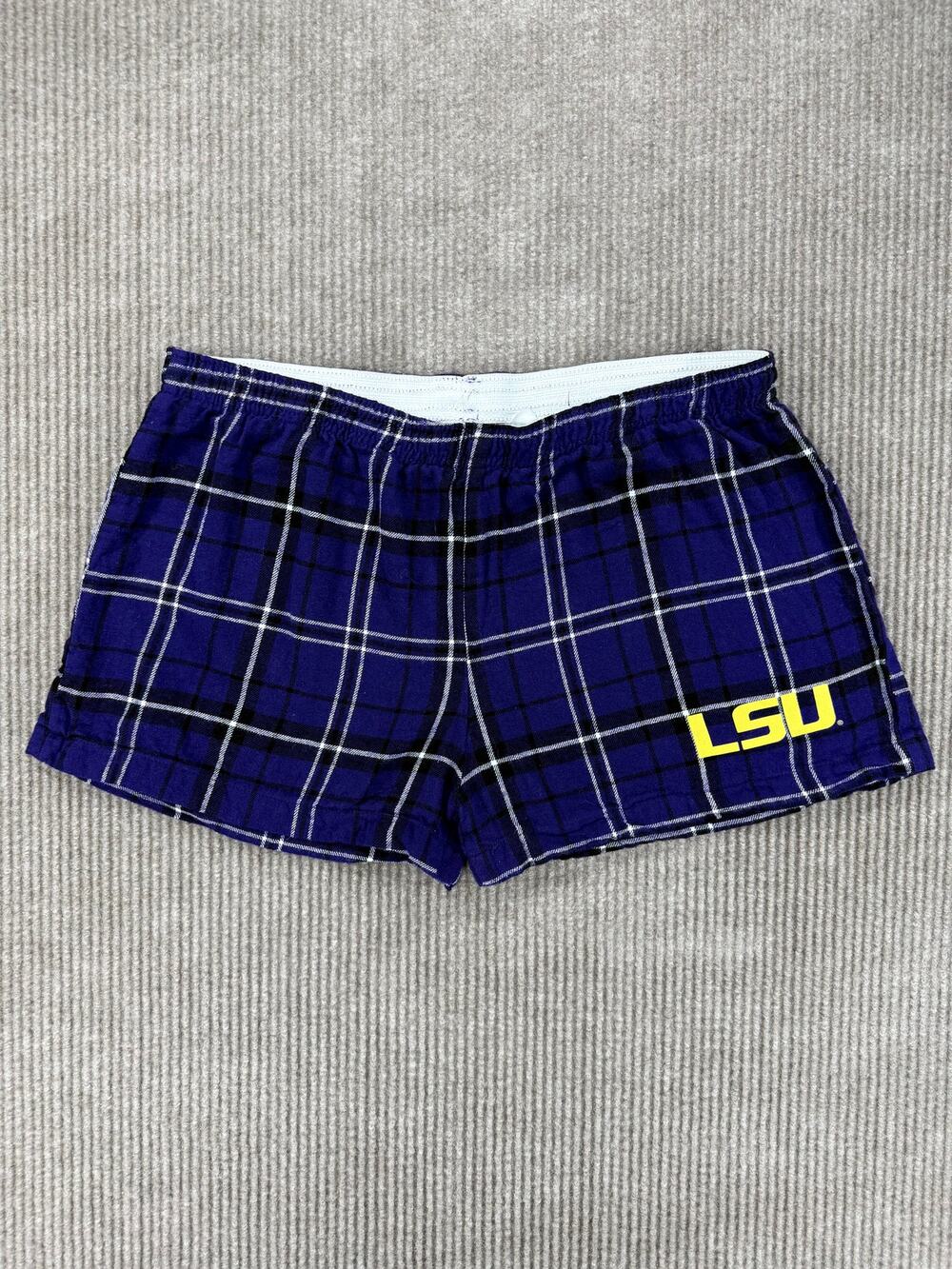 Concepts Sport LSU Tigers Purple Plaid Flannel Pajama Sleep Shorts Women's L